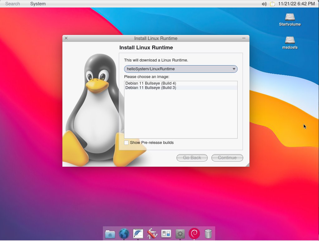 安装 Linux 运行时正在开发中