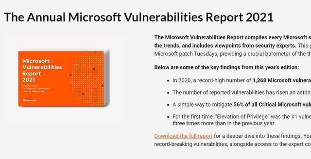安全软件公司发布2021年微软产品漏洞报告