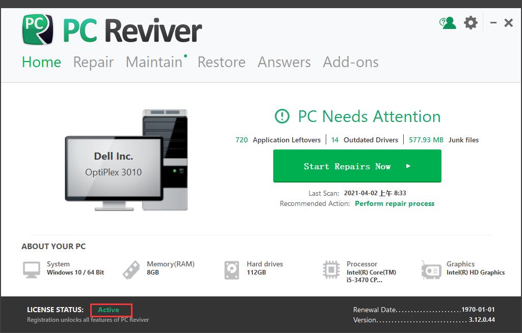 系统优化软件ReviverSoft PC Reviver安装及激活教程 附注册机