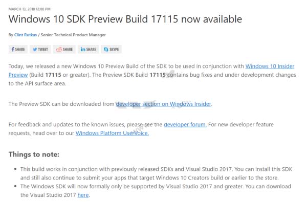 Win10 SDK预览版Build 17115更新内容和已知问题汇总