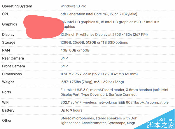 微软Surface Pro 4配置规格曝光 比Macbook Air快50%