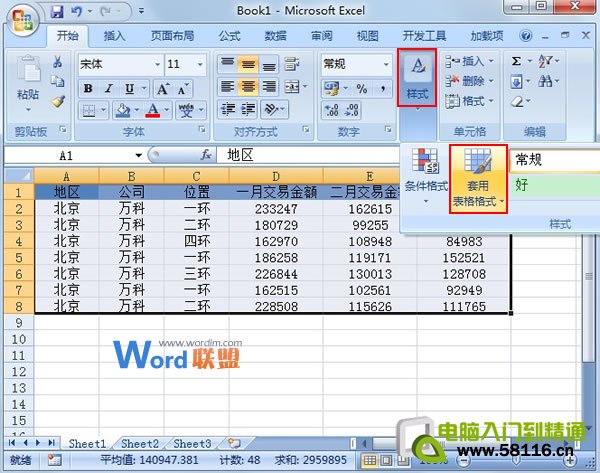 巧妙套用Excel2007表格样式快速进行数据汇总